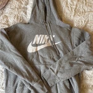 Nike Gray Pullover Hoodie Swearshirt with White Logo Size S